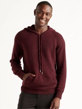 Quince Men’s 100% Mongolian Cashmere Pullover Hoodie Size Large Rich Burgundy